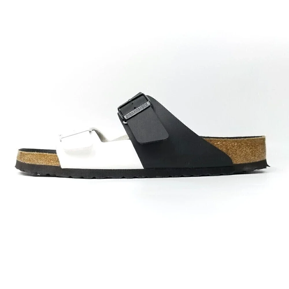 NEW Birkenstock Arizona Two Strap Color Block Buckle Sandals Black White Mens 11